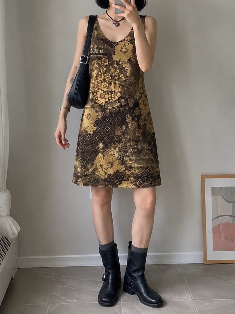 Vintage Marie Claire Whimsical Gold Brown Dress - Picture 1 of 5